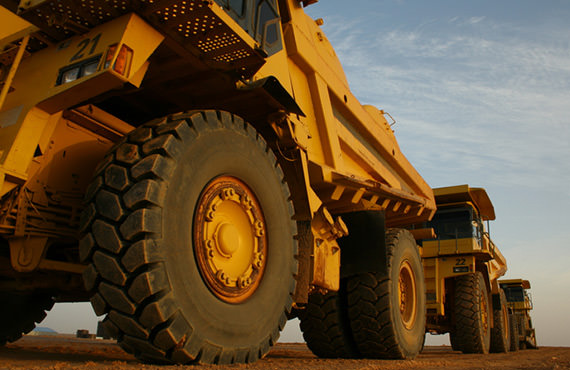 Ore in open pit mines is frequently transported by mine haul trucks.